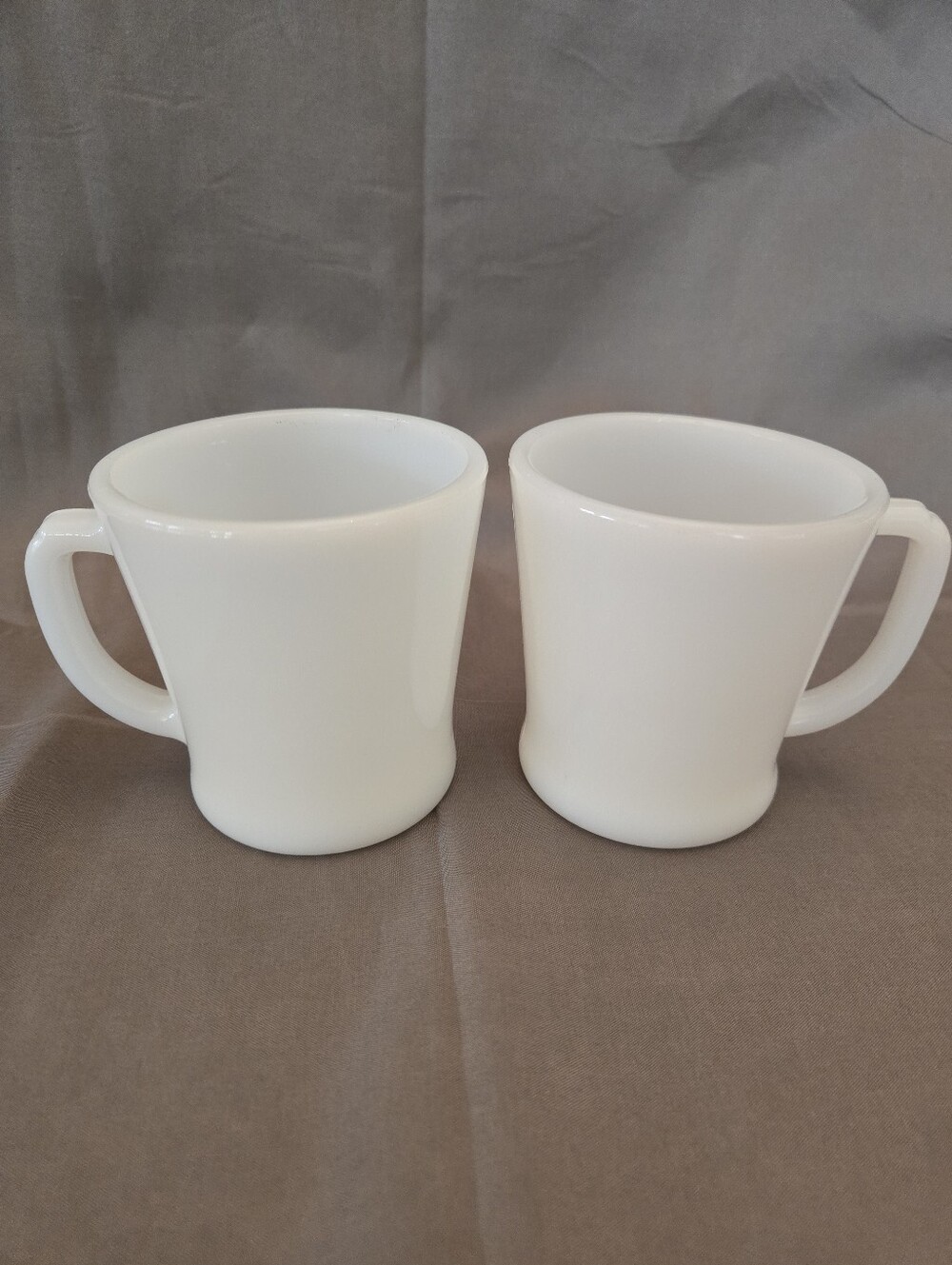2 Vintage FIRE KING WHITE COFFEE Mugs. Same Mug Different Markings Both Fireking